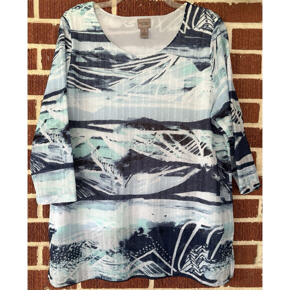 Easywear by Chico’s Blue Lined Mesh Like Tunic 3/4 Sleeves Size 3 (XL) - Picture 1 of 5